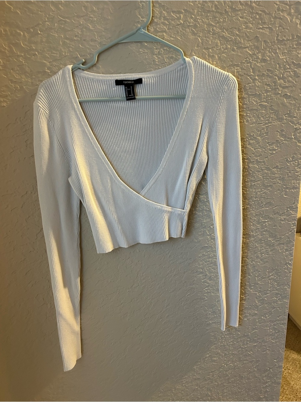 Forever 21 White Ribbed Wrap Crop Top
